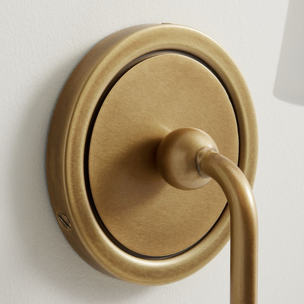 Pottery Barn Rejuvenation William Sonoma Brass Wall Sconce White Linen Shade NWT - Picture 5 of 9